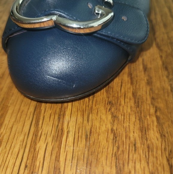 Gucci Round Toe Navy Blue Genuine Leather Silver GG Logo Flat Loafers Shoes - Picture 8 of 13